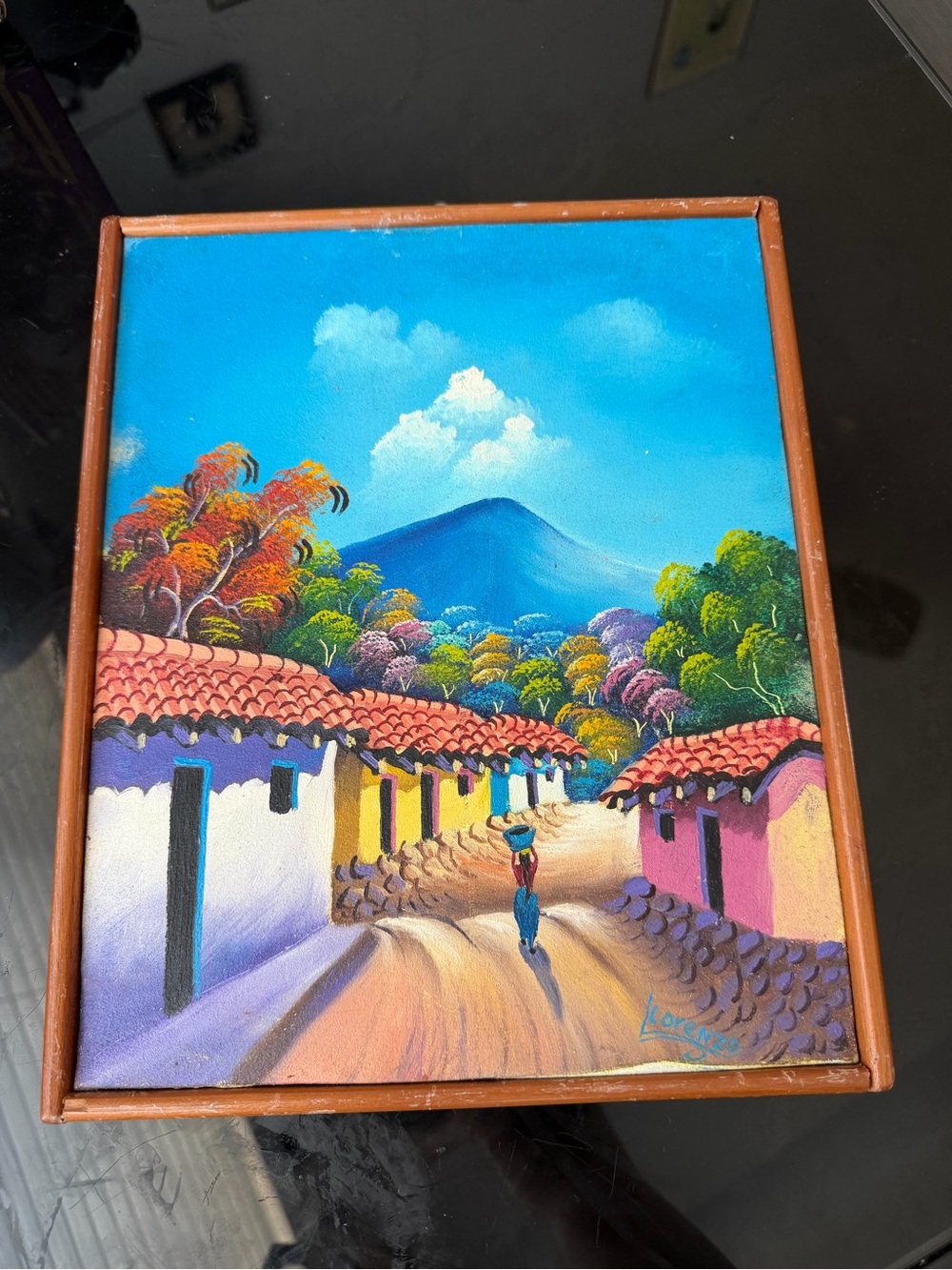 Signed Lorenzo Original Painting - Vibrant Latin American Village Landscape